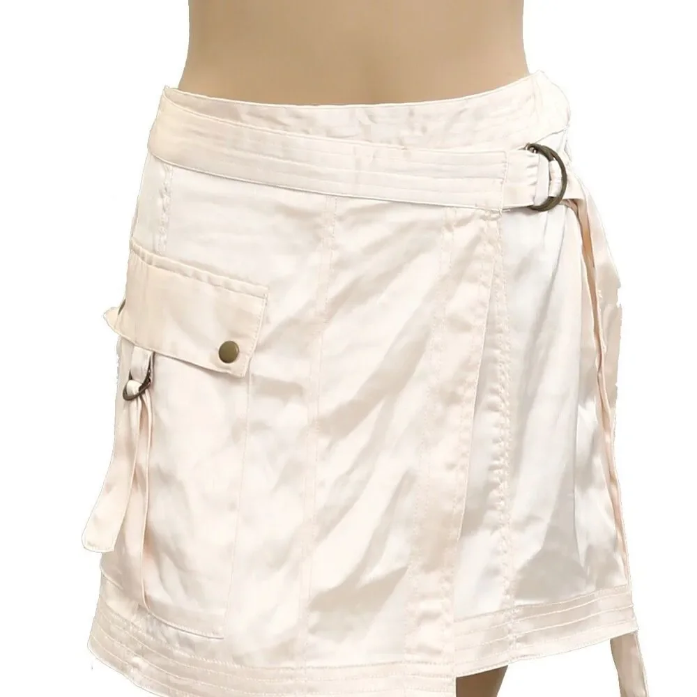 By Anthropologie Silky Satin Cargo Utility Mini Skirt Party Pink S-4 NWT 281677